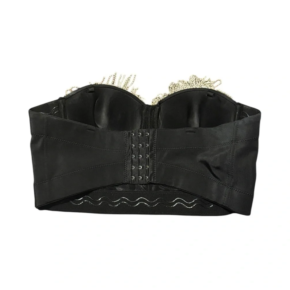 Black Rhinestone Embellished Brassiere Top Size 38C Cowboy Carter Concert Y2K
